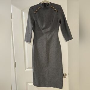 ZARA Elegant Gray Dress with Gold Accents